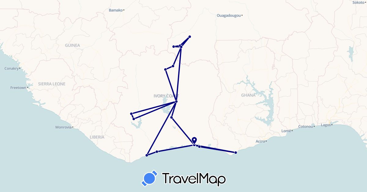 TravelMap itinerary: driving in Burkina Faso, Côte d'Ivoire, Ghana (Africa)